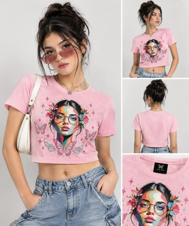 ZEBALPHA Butterfly Pop-Art Crop Top - View 2